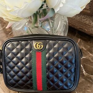 Gucci GG  Marmot Trapuntata Camera Bag Quilted Leather Mini 536441 Authentic